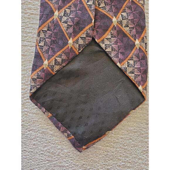 Oscar Dela Renta Plaid Brown Silk Neck Tie - Picture 5 of 7